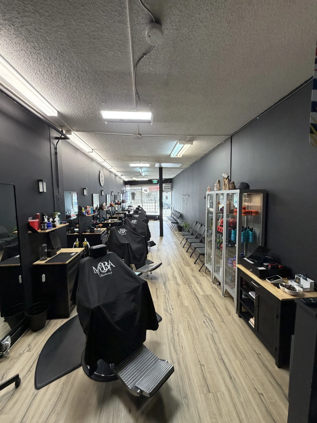 Full interior view of MBA Barbershop